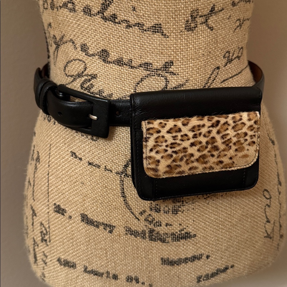 Black and Brown Belt with Leopard Print Wallet